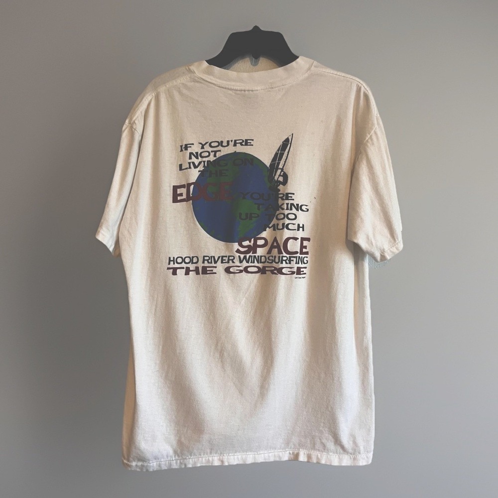 Vintage Oneita Hood River Windsurfing Shirt Mens Large White The Gorge Tee 90s